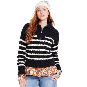 La Ligne x Target Black Quarter Zip Striped Cable Knit Sweater, Size XXS, EUC